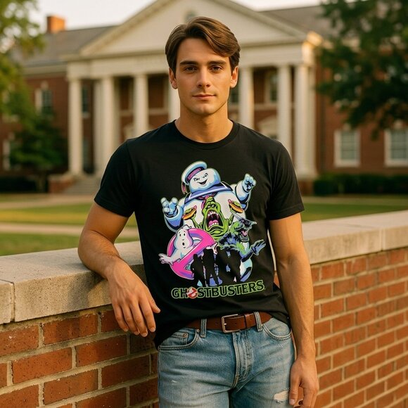 Gildan Other - Ghostbusters Men Medium T-Shirt Black Neon Graphic Stay Puft Slimer Investment